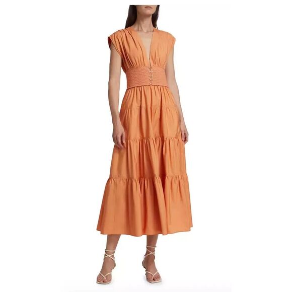 Derek Lam 10 Crosby Women's Sz 00 Peach Antara Cotton A-Line Midi Dress - Picture 11 of 13